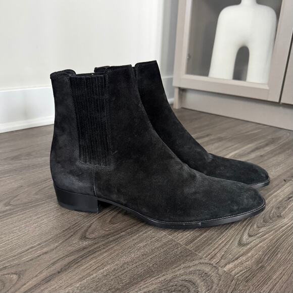 Saint Laurent Peck 30 Black Suede Chelsea Ankle Boots 45 Leather Western YSL - Picture 1 of 6